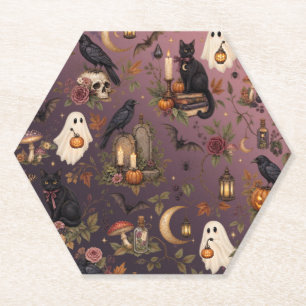 Mystical Vintage Halloween with Cat and Raven Untersetzer