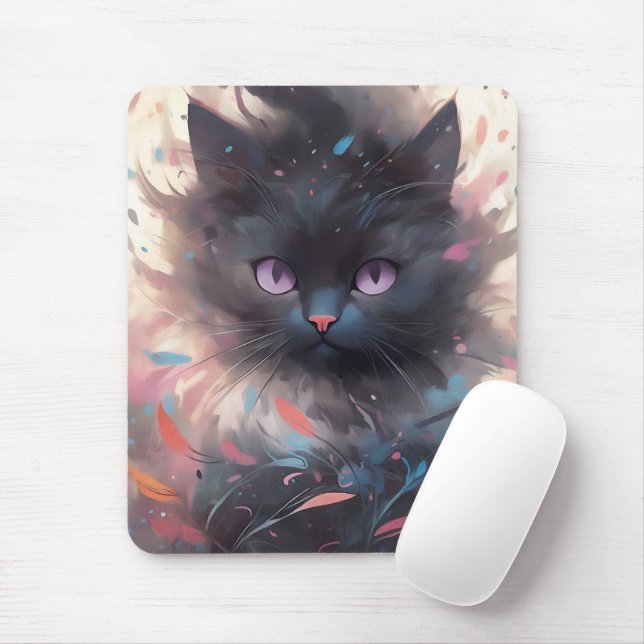 Mystical Watercolor Black Cat | Niedliche Katze Mousepad (Mit Mouse)