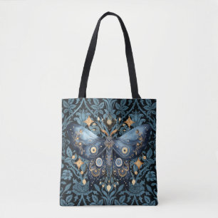 Mystical Watercolor Blue and Gold Night Moth