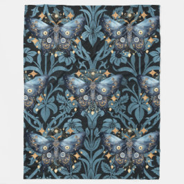 Mystical Watercolor Blue and Gold Night Moth Fleecedecke