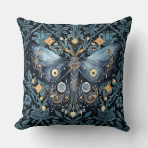 Mystical Watercolor Blue and Gold Night Moth Kissen