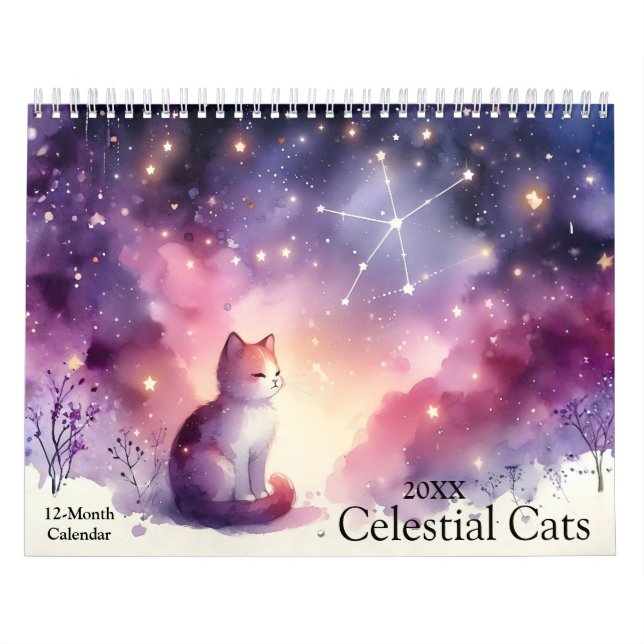 Mystical Watercolor Celestial Cats 2026 Wall Kalender (Titelbild)