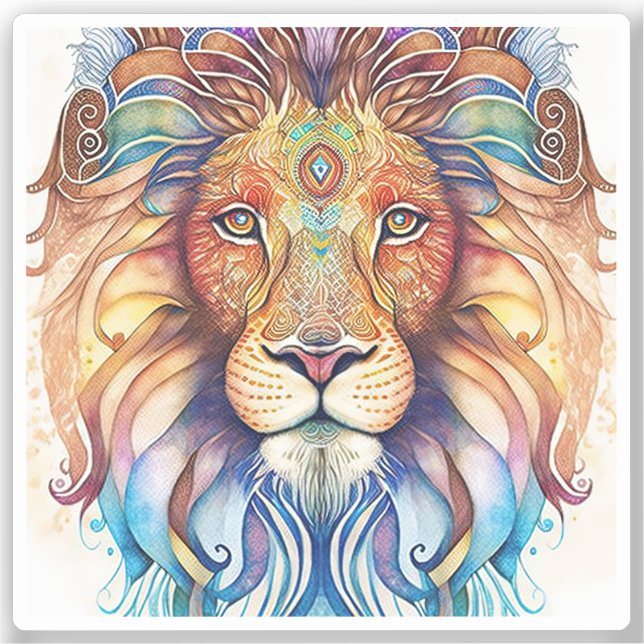 Mystical Watercolor Lion Aufkleber (Vorderseite)