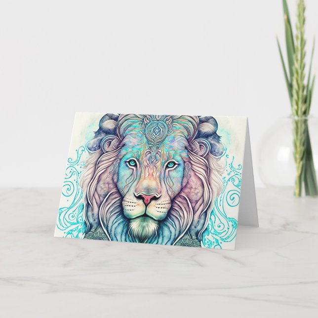 Mystical Watercolor Lion Danke Karte (Vorderseite)