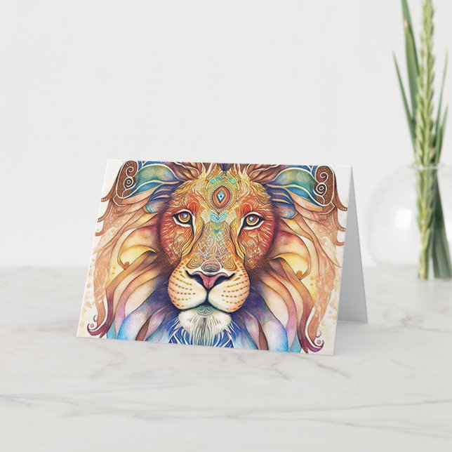 Mystical Watercolor Lion Dankeskarte (Vorderseite)