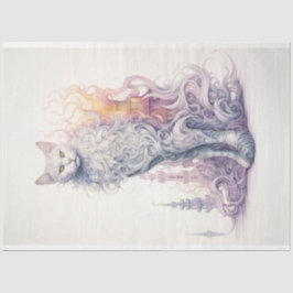 Mystical Whimsical White Cat Decoupage Seidenpapier