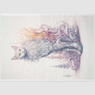 Mystical Whimsical White Cat Decoupage Seidenpapier