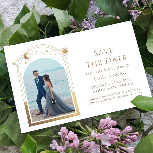 Mystical White Gold Sun Moon Star Space Save The Date (Von Creator hochgeladen)