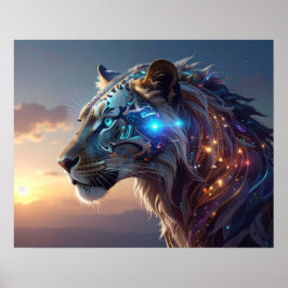 Mystical White Tiger SciFi Fantasy Steampunk Art Poster
