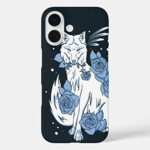 Mystical White Wolf & Blue Rose iPhone 16 Hülle