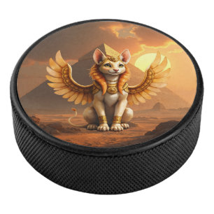 Mystical Winged Cat Sphinx - Ägyptische Fantasieku Eishockey Puck