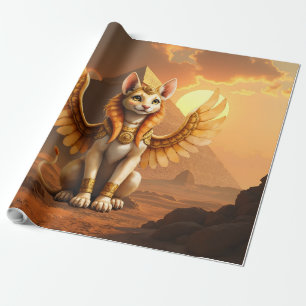 Mystical Winged Cat Sphinx - Ägyptische Fantasieku Geschenkpapier