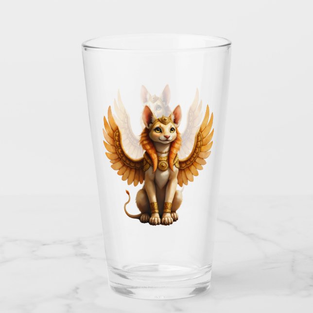 Mystical Winged Cat Sphinx - Ägyptische Fantasieku Glas (Vorderseite)