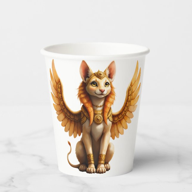 Mystical Winged Cat Sphinx - Ägyptische Fantasieku Pappbecher (Vorderseite)