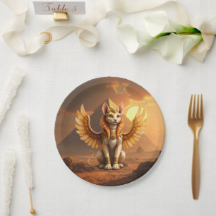 Mystical Winged Cat Sphinx - Ägyptische Fantasieku Pappteller