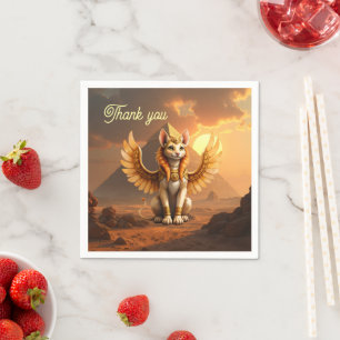Mystical Winged Cat Sphinx - Ägyptische Fantasieku Serviette