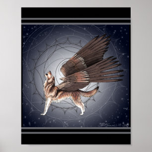 Mystical Winged Wolf Poster