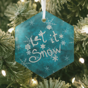 Mystical Winter Blue Silver Snowfloakes lassen es  Ornament Aus Glas