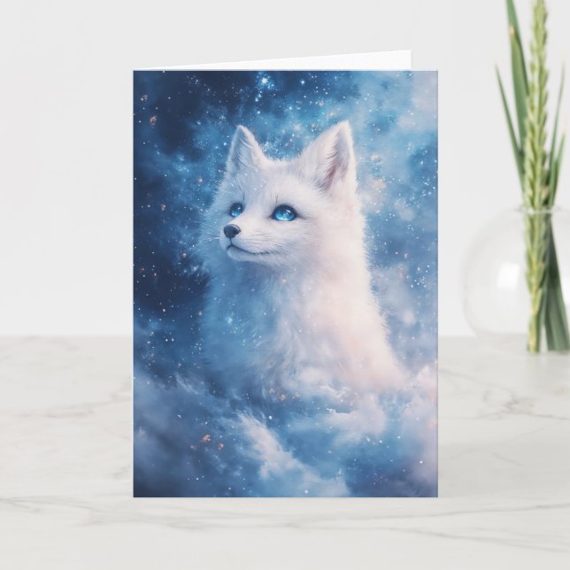 Mystical Winter Fox mit Starlit Eyes Karte (Vorderseite)