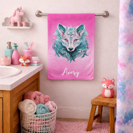 Mystical Wolf | Elegant Türkis & Pink Wolf Badhandtuch Set