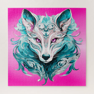 Mystical Wolf Elegant Türkis & Pink Wolf Puzzle