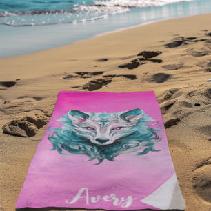 Mystical Wolf Elegant Türkis & Pink Wolf Strandtuch