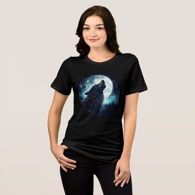 Mystical Wolf Howling at Full Moon Tri-Blend Shirt (Vorderseite voll)