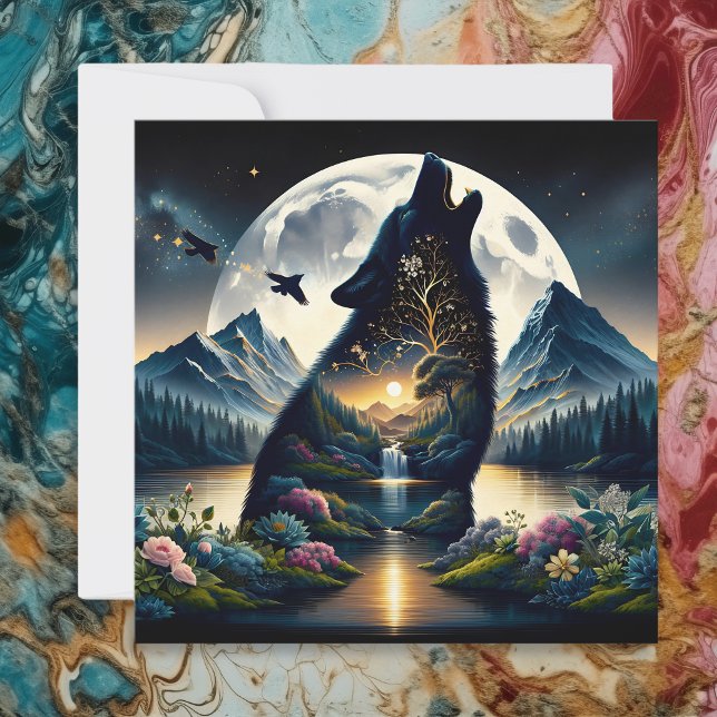 Mystical Wolf Howling bei Moon Surreal Ai Art (Von Creator hochgeladen)