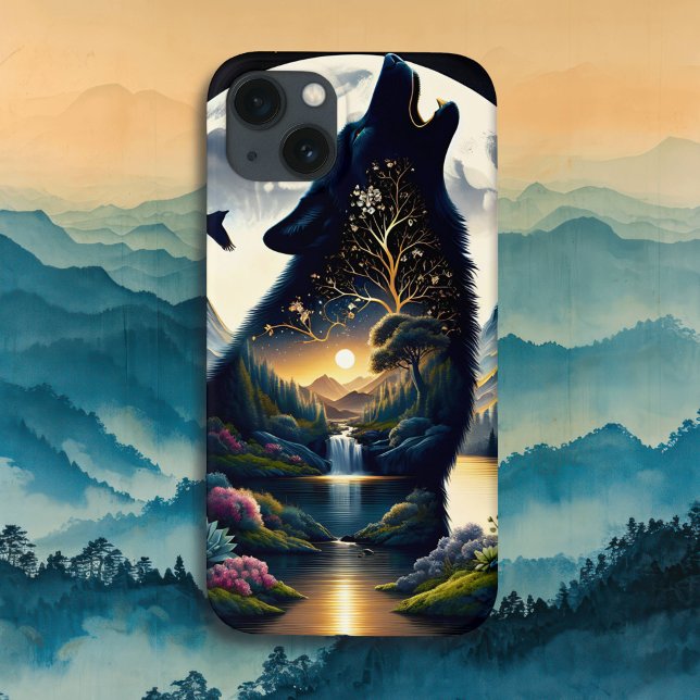Mystical Wolf Howling bei Moon Surreal Case-Mate iPhone Hülle (Von Creator hochgeladen)