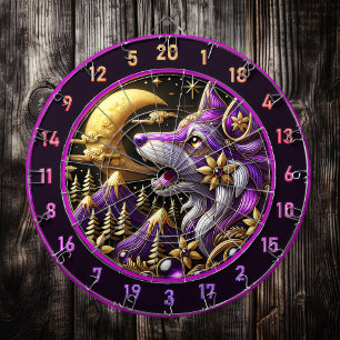Mystical Wolf Howling bei Vollmond Dartscheibe