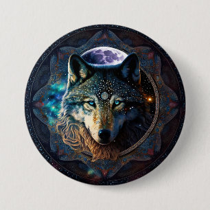 Mystical Wolf Moon Mandala Button