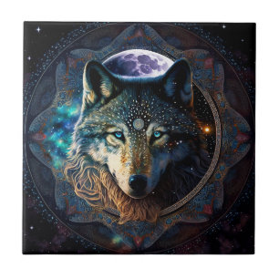 Mystical Wolf Moon Mandala Fliese