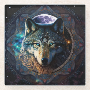 Mystical Wolf Moon Mandala Glasuntersetzer