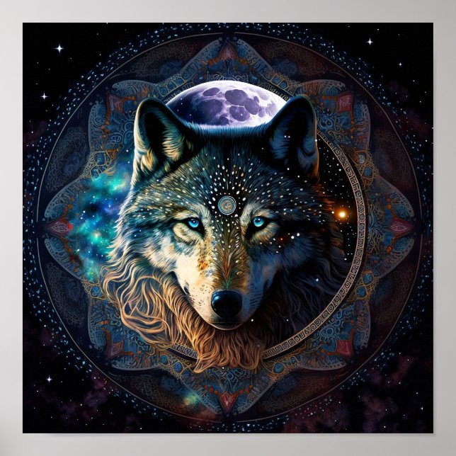 Mystical Wolf Moon Mandala Poster (Vorne)
