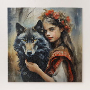 Mystical Wolf & Slavic Girl Fantasy Puzzle