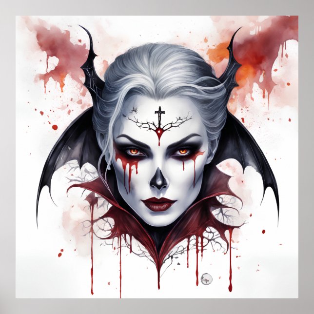 Mystical Woman Vampire Watercolor Halloween Poster (Vorne)