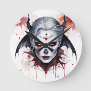 Mystical Woman Vampire Watercolor Halloween Runde Wanduhr