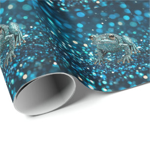 Mystik des Blue Dimentee Frog On Blue Bokeh Geschenkpapier