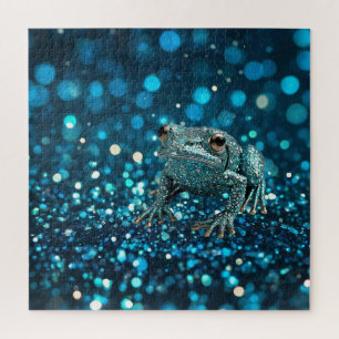 Mystik des Blue Dimentee Frog On Blue Bokeh Puzzle