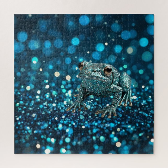 Mystik des Blue Dimentee Frog On Blue Bokeh Puzzle (Vertikal)