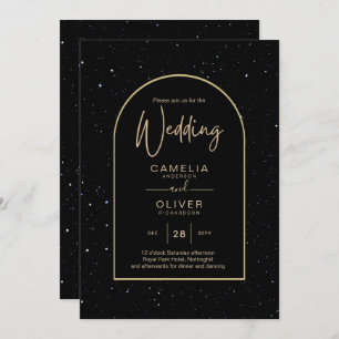 Mystique BLACK GOLD Starry Night Wedding Einladung
