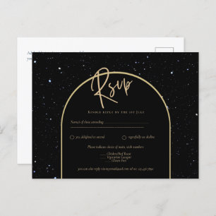 Mystique BLACK GOLD Starry Night Wedding RSVP Postkarte