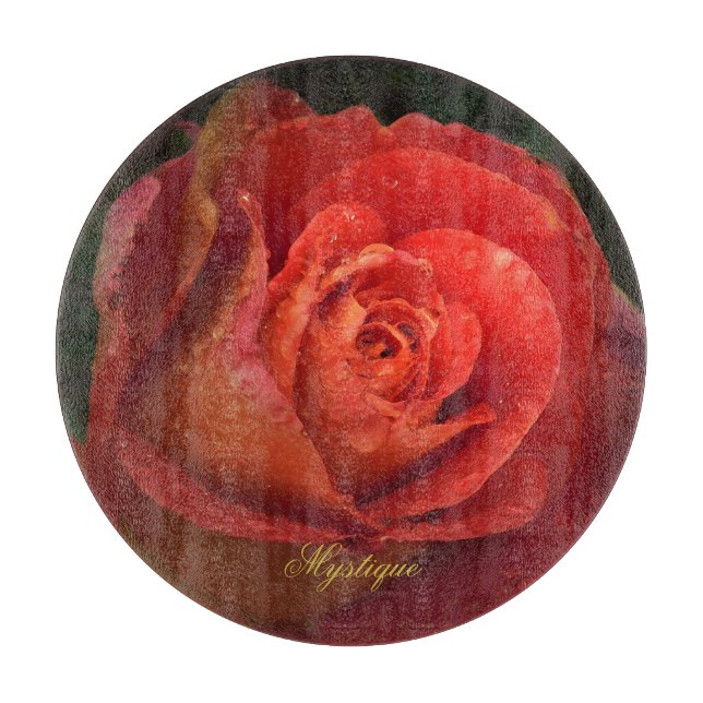 Mystique Dark Botanical Red Orange Rose Board Schneidebrett (Vorderseite)