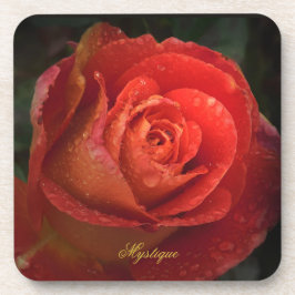 Mystique Dark Botanical Red Orange Rose Coaster Getränkeuntersetzer