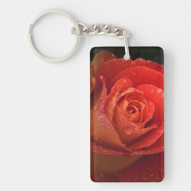 Mystique Dark Botanical Red Orange Rose Keyring Schlüsselanhänger (Vorderseite)