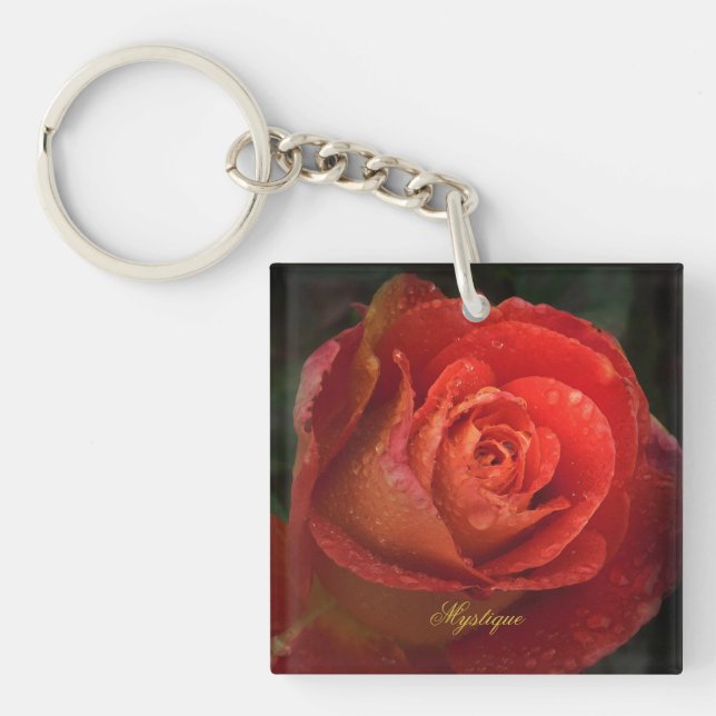 Mystique Dark Botanical Red Orange Rose Keyring Schlüsselanhänger (Vorderseite)