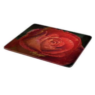 Mystique Dark Botanical Rote Orangenrose Tafel Schneidebrett