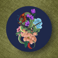Mystisch grüner chinesischer Drache, floral, marin