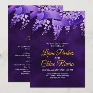 Mystisch königliches Lila Gold Wisteria Hochzeitsd Einladung