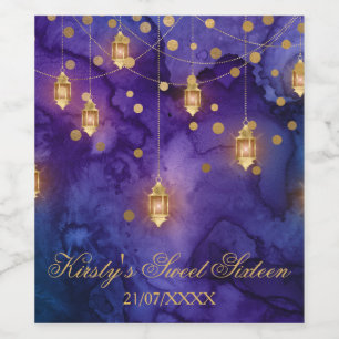 Mystisch lila blaue Laternen Bokeh Lichter Sweet 1 Weinetikett
